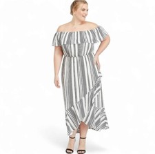 NWOT Maurices Plus Size Ruffled Stripe Off The Shoulder Maxi Dress - 2X