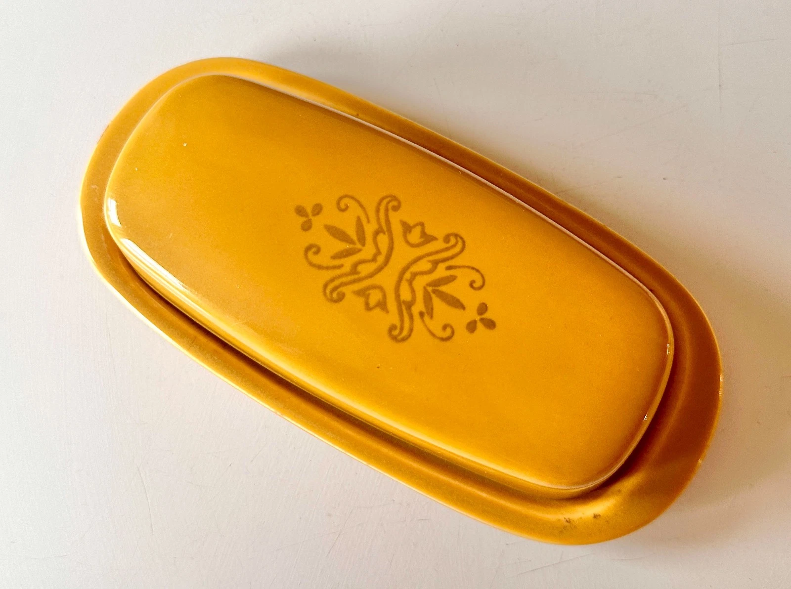 VTG 70s Homer Laughlin Casualstone Coventry Butter Dish Harvest Gold Amberstone