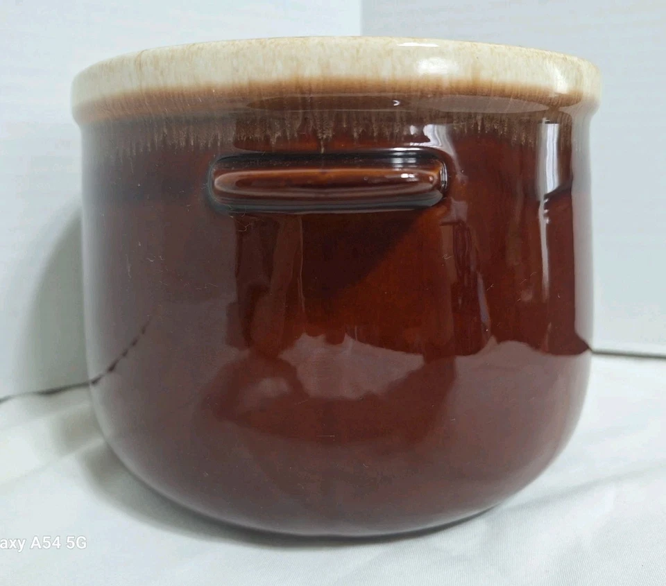 Vintage McCoy Bean Pot Crock Brown Drip Glaze 3.5 Quart Handles 5.75"T x 7.5"D - Image 2 of 4