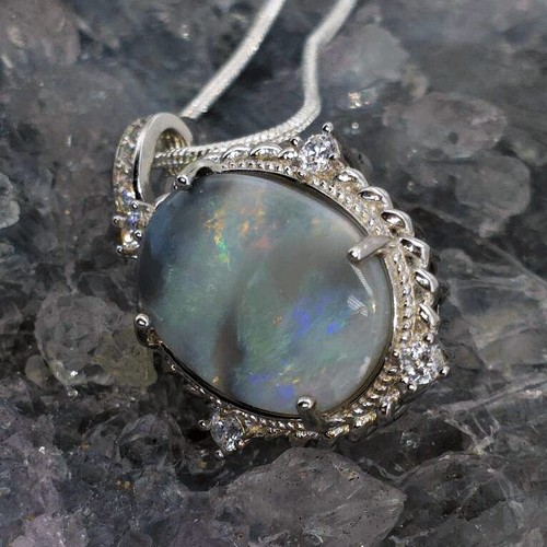 Zaryah Lightning Ridge Dark Picture Stone Opal 5.00ct S925 Silver Necklace - Foto 9 di 10