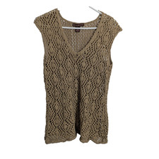 y2k Bandolino Tan Knit Cap Sleeve Sweater Top Large Y1 Boho Cottage Fairy