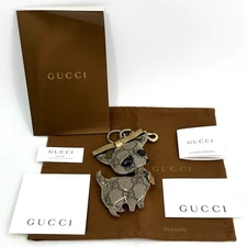 GUCCI Guccioli Dog Key Holder Key Ring Bag Charm Auth 0765