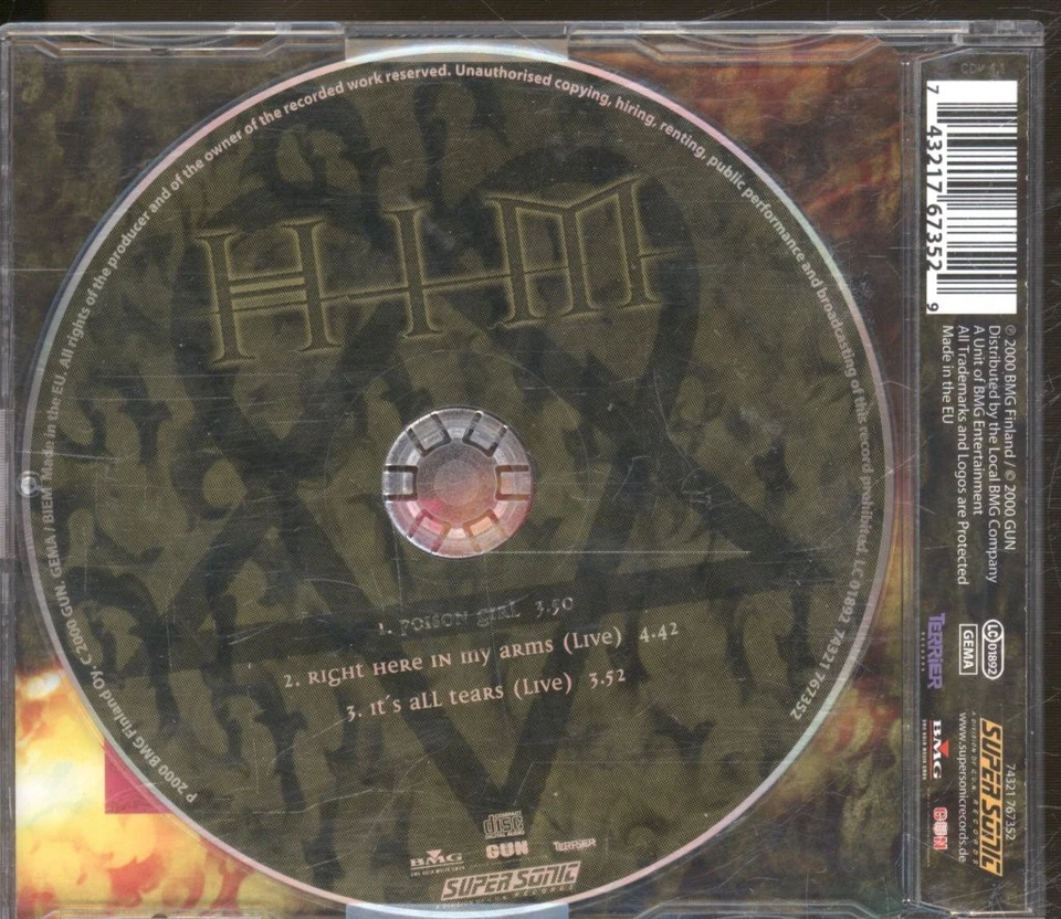 Him Poison Girl CD Europa Super Sonic 2000 Single B/W Right Hear In My Arms Live - Bild 2 von 2
