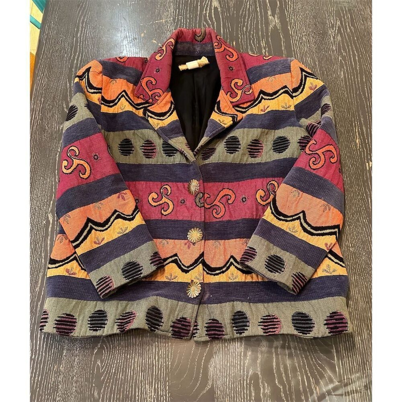 Giacca donna pony dipinta vintage multicolore geometrica taglia M