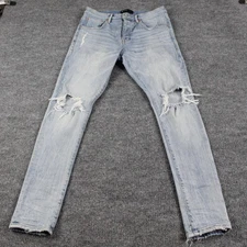 Purple Brand Jeans Mens 31 Light Wash Distressed Knees Skinny Casual P002