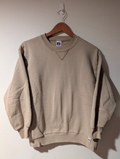 Vintage 90s Russell Athletic Blank Crewneck Sweatshirt Mens Large Cream Boxy