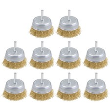 3 Inch Wire Cup Brush Brass Plated Crimped Steel With 14-inch Shank 10pcs 3 Inch Wire Cup Brush Brass Plated Crimped Steel With 14-inch Shank 10pcs