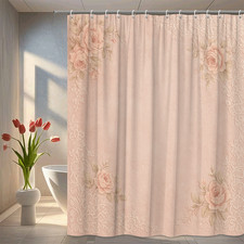 Elegant Pink Floral Shower Curtain with Lace Design