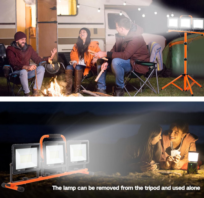 21000 Lumen LED Work Light with Stand, 3 Adjustable Heads, Foldable Tripod, 6500