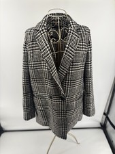 Talbots Houndstooth Blazer Jacket Black White Wool Blend Button Front Size 12