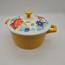 Pioneer Woman Yellow Spring Bouquet Mini Lidded Casserole Dish Stoneware 14.4 oz