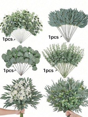 Green 2 Artificial Eucalyptus & Gypsophila Bouquet 30 Pcs For Wedding Decor