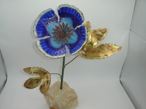 Vintage Curtis Jere Signed Copper Enamel Flower Mid Century