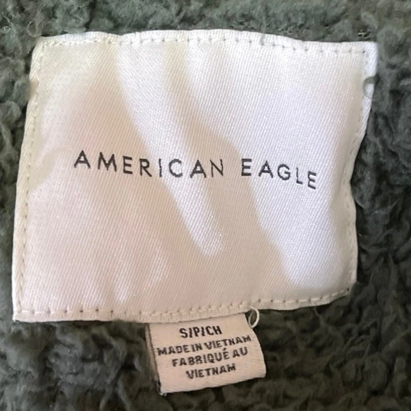 American Eagle Verde Sherpa Polar Manga Larga Bolsillo Sudadera con Capucha Suéter  Foto 3 de 4