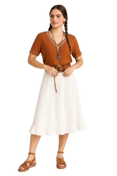 Falda de Algodón Chelsea & Theodore Blanca Forrada Fluida ALine Boho Informal Para Mujer M XL Foto 3 de 4