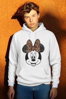 Ditney Minnie Mouse Distressed Vintage Leopard Bow Portrait Hoodie Small