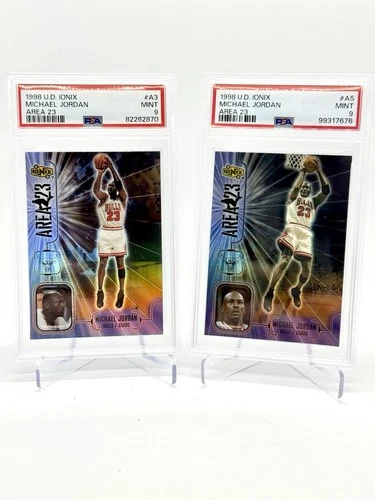 1998-99 UD Ionix MICHAEL JORDAN Area 23 Insert A3 & A5 — PSA 9 CHICAGO BULLS