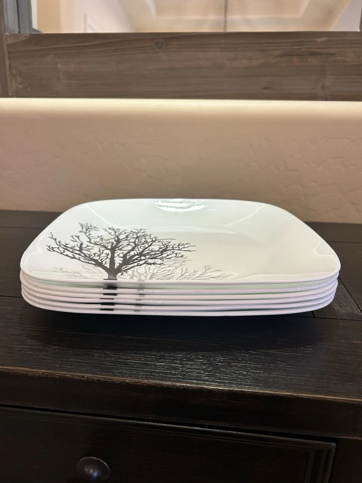 Corelle Timber Shadows Square Dinner Plates 10.5 in Black Gray Trees Set of 6 - Image 2 of 4