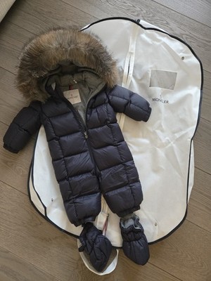 moncler baby snow suit with fur and booties, size 6-9 months