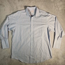 Brooks Brothers Dress Shirt Mens 17.5-33 Blue Stripe French Cuff Double Non-Iron