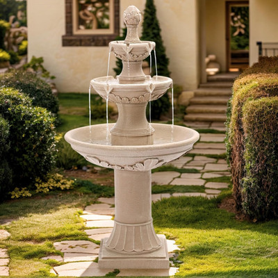3-Tier Outdoor Water Fountain, 48.4'' H Floor Backyard Garden Fountain, Water Fea