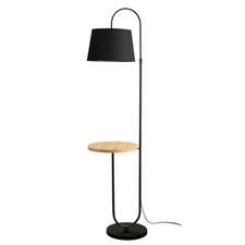 LED Floor Lamp With Table Matt Black Natural Modern Adjustable Height (H)169cm