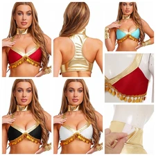 Women Costume Bra Crop Top Stage Performance Outfits Festival Tank Top Shiny