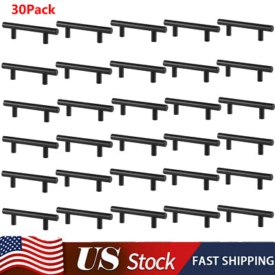30Pack Brushed Kitchen Cabinet Pull Stainless Steel Drawer T-Bar Handles Black