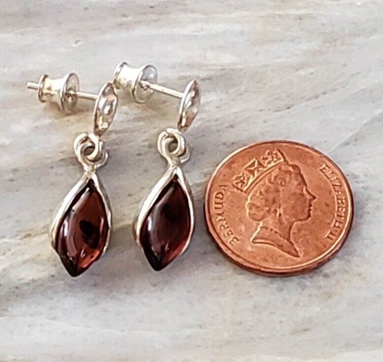 Vintage Translucent Amber Silver Tone Dangling Ea… - image 4