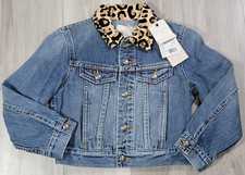 Marc by Marc Jacobs Denim Jacket Womens 4 Authentic Blue Animal Print Collar New