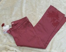 NWT Johnny Was Embroidered Baby Boot Crop Jeans Red Floral Boho Sz 32