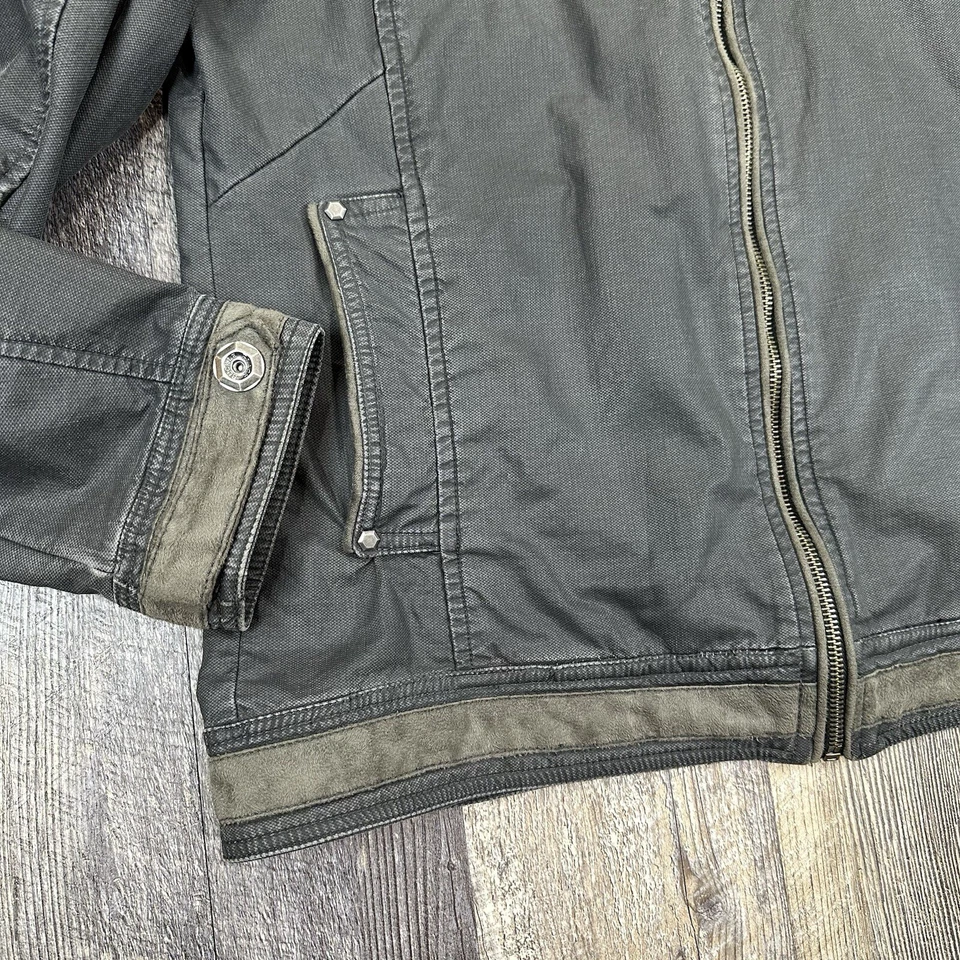 Chaqueta de bombardero BKE con hebilla negra #48 para hombre calce atlético gris motocicleta cremallera talla M Foto 3 de 4