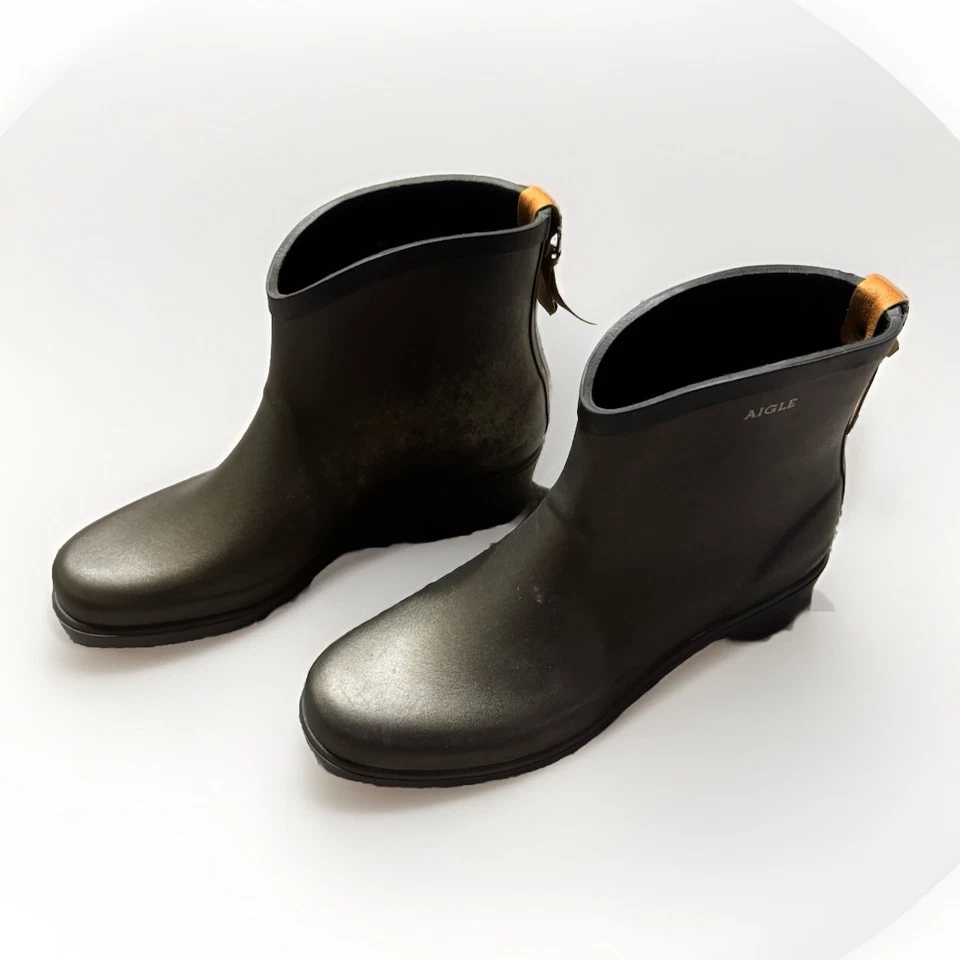 Женские дождевые сапоги Aigle Miss Juliet зеленые оливковые резиновые без застежек на лодыжке 41 каблук - Изображение 2 из 4