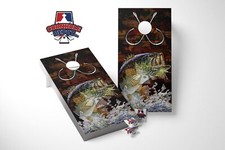 Jumping Seabass Hook Cornhole Board Vinyl Wrap Skins Laminated Sticker Set Decal