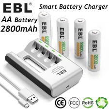 AA AAA Ni-MH Smart Battery Charger with AA Rechargeable Batteries 2800mAh 4Packs