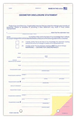 3-Part Odometer Disclosure Statement - No Screen (100 per pack)