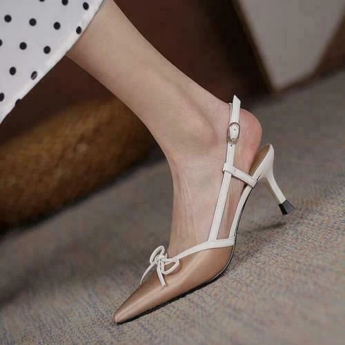 Damenschuhe Pfennigabsatz-Pumps Schleife Sandalen Fersenriemen spitz zulaufend Mode - Bild 9 von 27