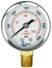 2" Pressure Gauge - Chrome Plated Steel Case, 1/4" NPT, Lower Mnt. 3000 PSI