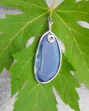 Blue Agate Healing Stone Charm Pendant Silver Tone