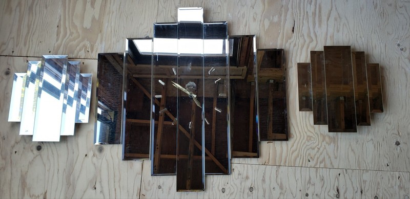 VINTAGE GLASS MIRRORS PANEL CLOCK SET OF 3