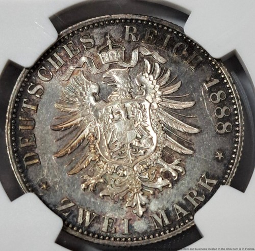 NGC MS 61 1888 A Prussia Friedrich III Germany 2 Mark Silver Coin - Picture 4 of 4