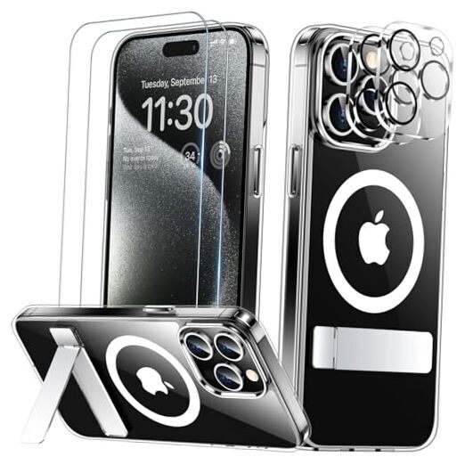 Magnetic for iPhone 15 Pro Case, with 2 Pcs [Tempered Glass Screen Clear