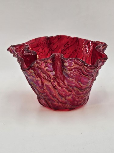 Red Textured Carnival Glass Bowl Trinkets Console Display 3"x6" Vintage - Picture 2 of 8