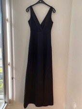 Anthropologie BHLDN Piper Black Satin Charmeuse V-Neck Dress with Slit, Size 0