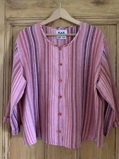 Flax @ Sahara 100% Linen Boxy Jacket. Terracotta/salmon Multi Stripes. Size M