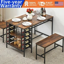 Dining Table Set with Wine Rack for 4 Kitchen Table Set for 4 with 2 Benches
