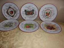Set Of 6 Williams Sonoma Rosanna Harvest Market Fruit Label Plates - MINT!