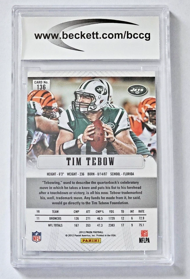 Tim Tebow 2012 Panini Prizm #136 New York Jets BCCG 10 MINT or BETTER - Image 2 of 2