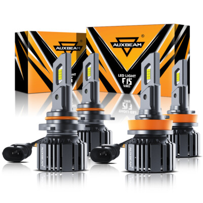 AUXBEAM 9005 H11 LED Headlight High Low Beam Bulbs Kit 6500K Super White 25000LM