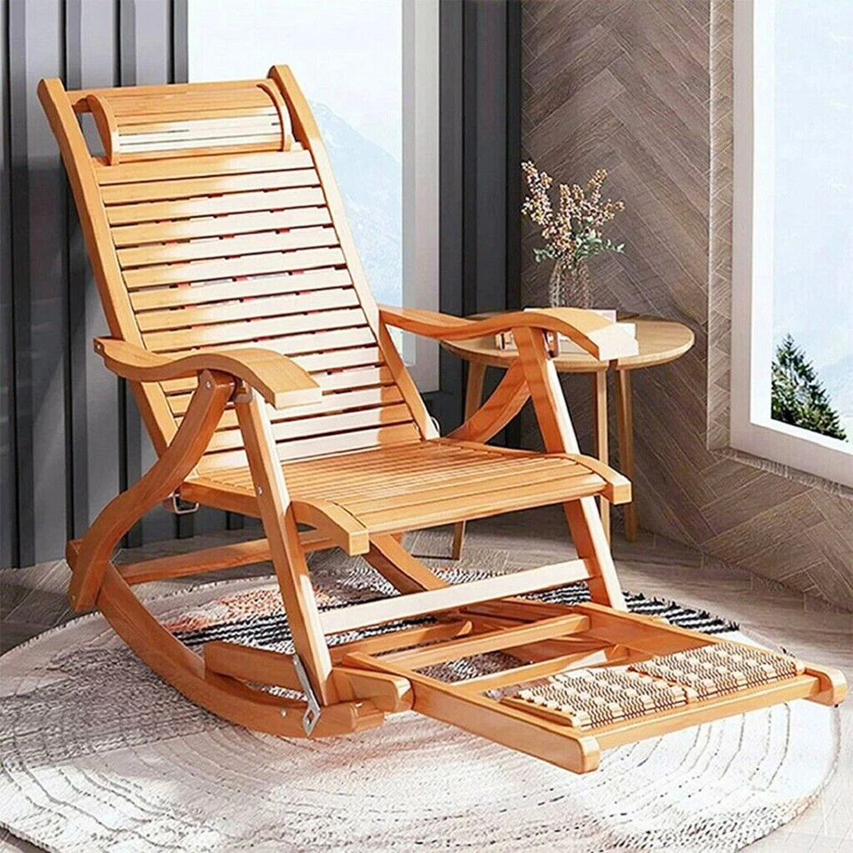 UNHO Gartenliege Bambus Schaukelstuhl Schaukelliege Sonnenliege Klappbar Holzliege XL